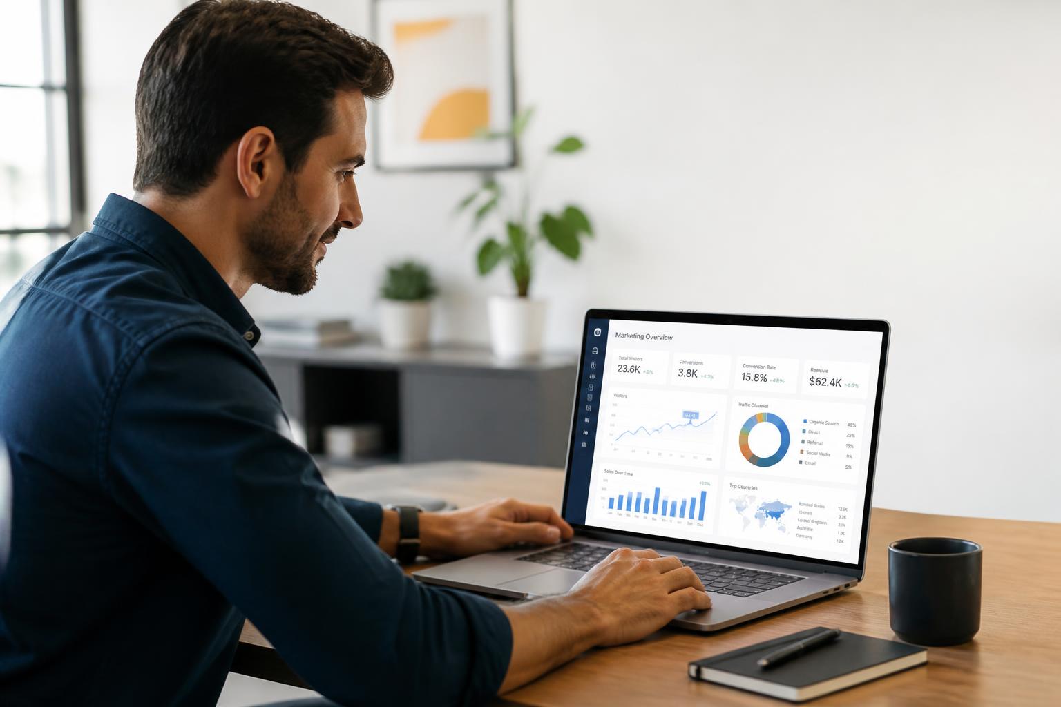 Business owner reviewing marketing performance